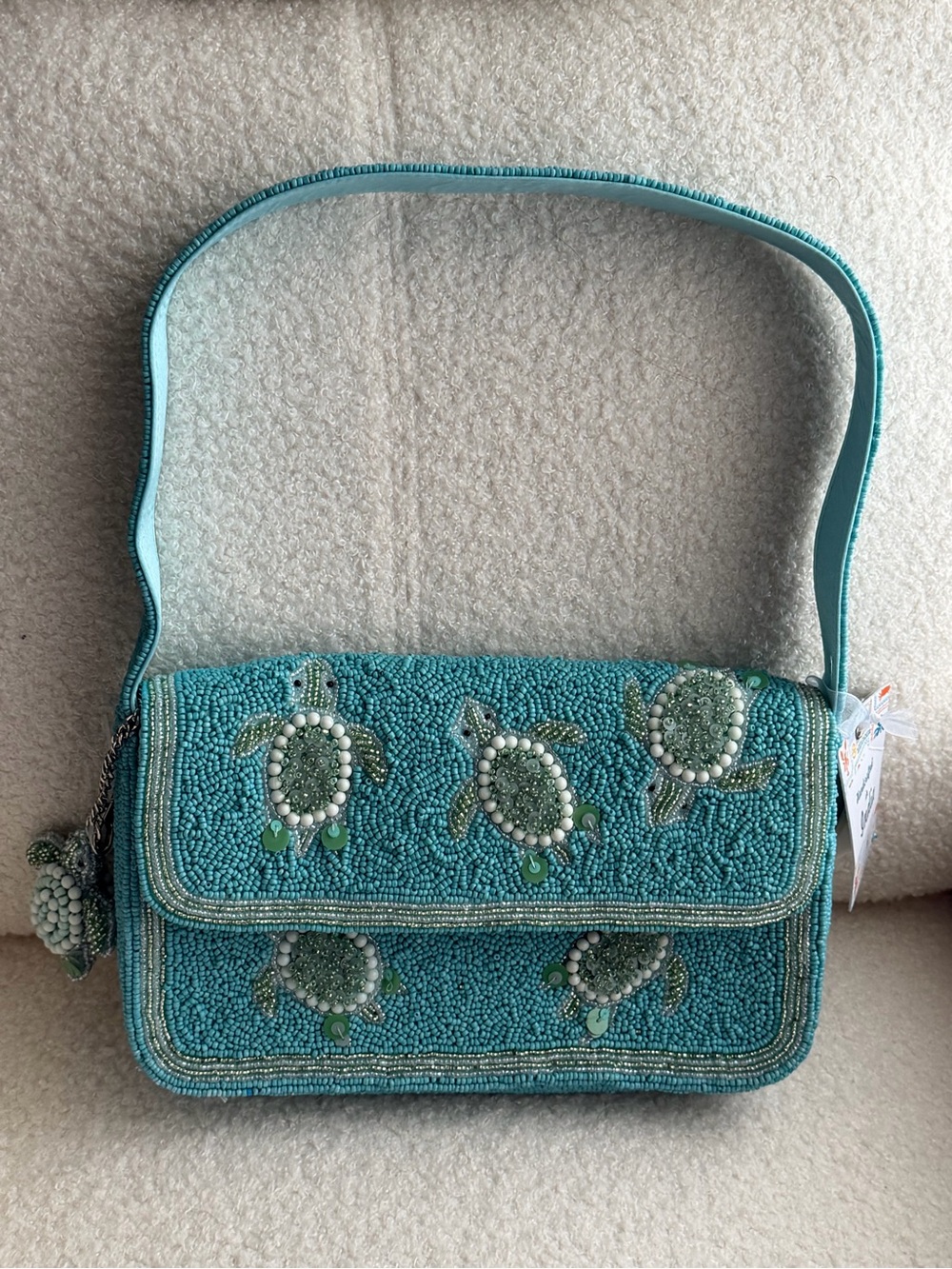 Turquoise Beaded Turtle Shoulder Bag